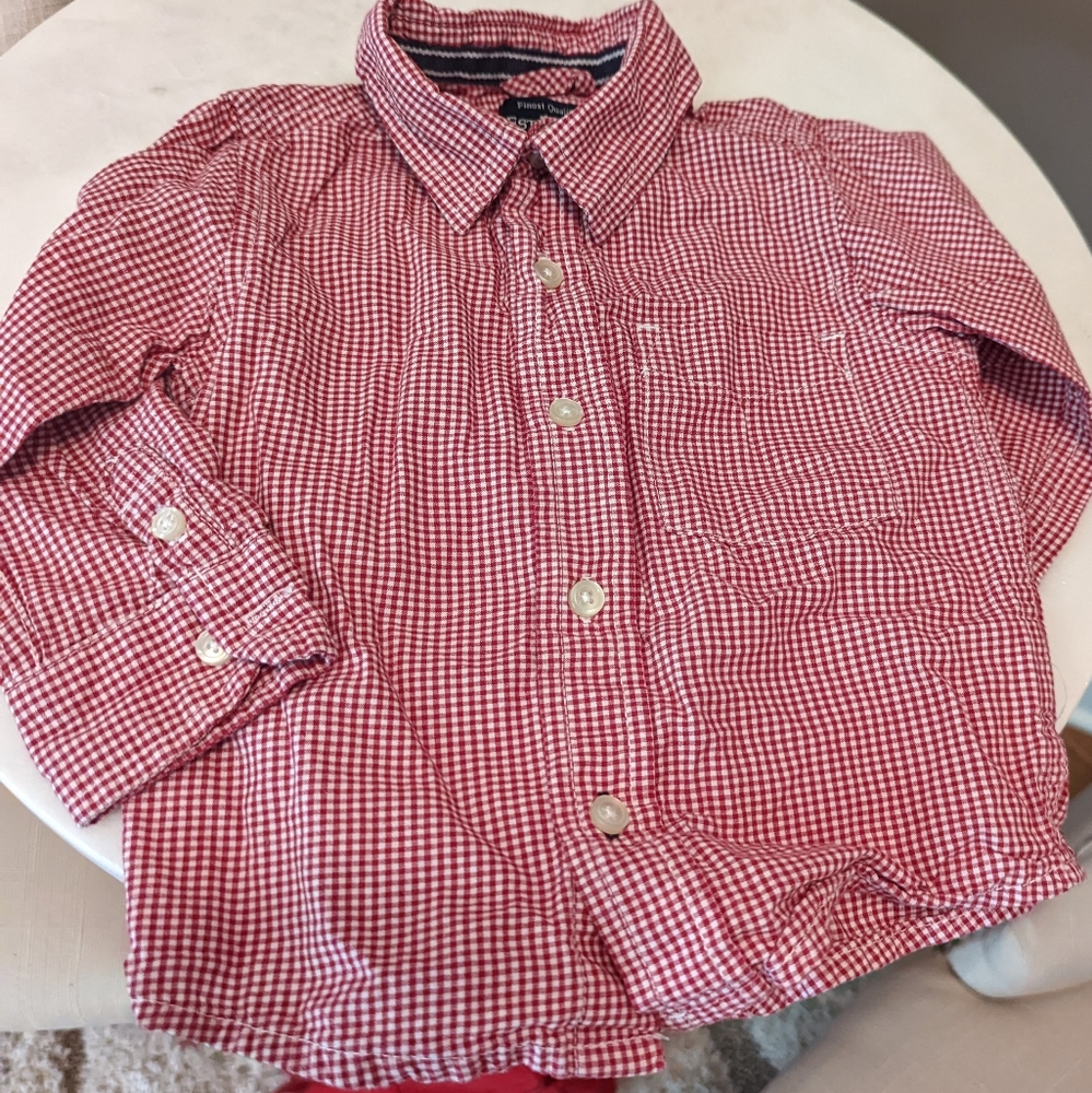 Red and White Infant Buttondown Oxford 9-12 months